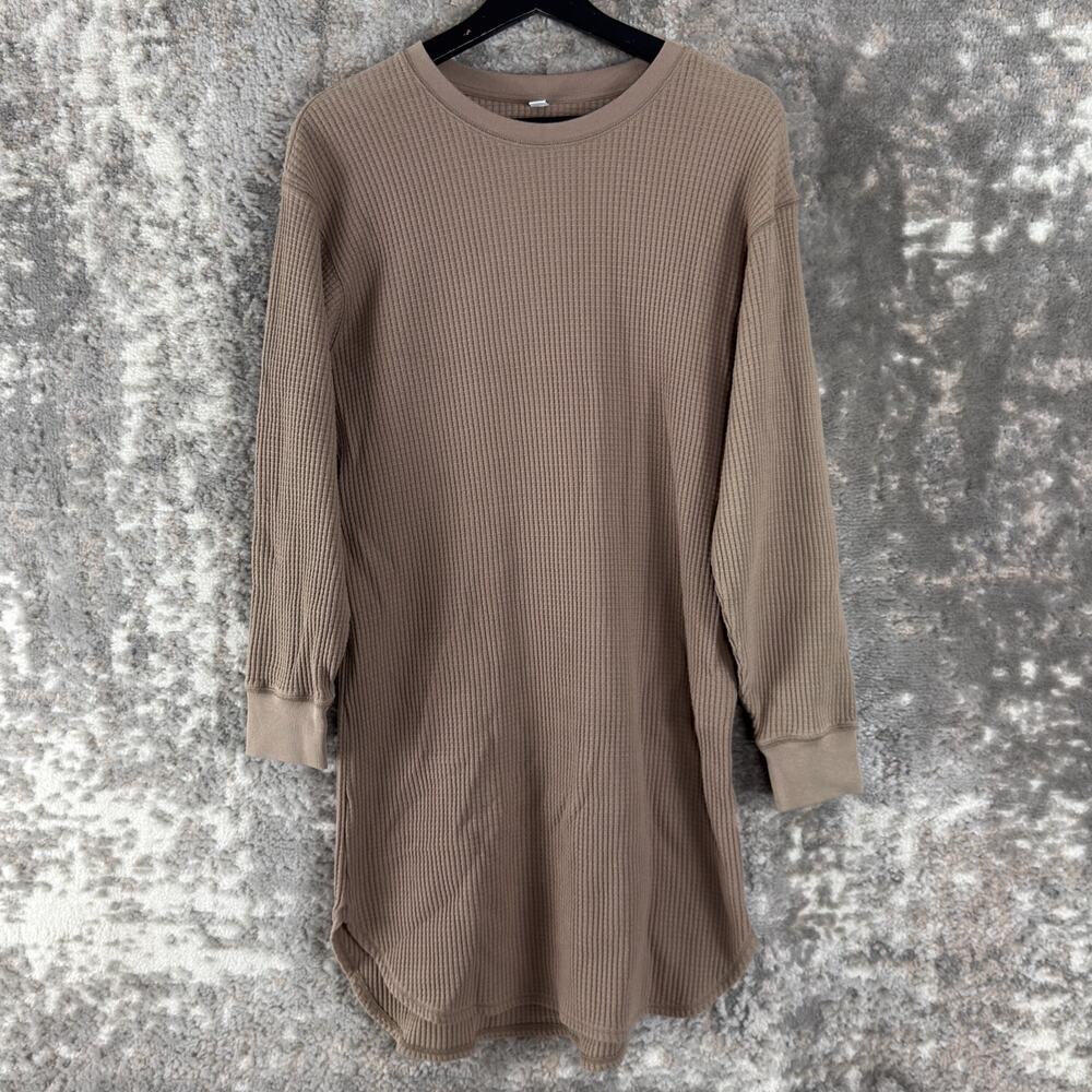 Uniqlo Size S Ribbed Minimalist Mini Tunic Dress Taupe Long Sleeve Pullover